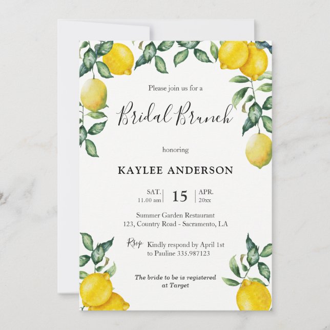 Lemons Bridal Brunch invitation card (Front)