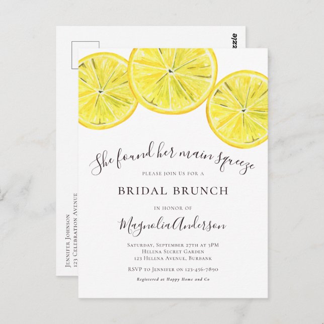 Lemons Bridal Brunch Invitation Postcard (Front/Back)