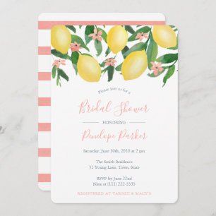 Lemons Bridal Shower, Citrus Yellow and Soft Pink Invitation