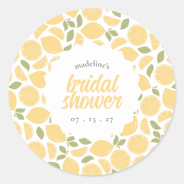 Lemons Bridal Shower or Wedding Personalised Classic Round Sticker (Front)