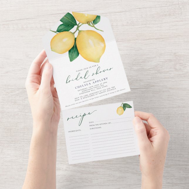 Lemons Bridal Shower Recipe Card Tear off Invite (Tearaway)