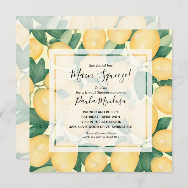 Lemons Brunch and Bubbly Bridal Shower Invite (Front/Back)