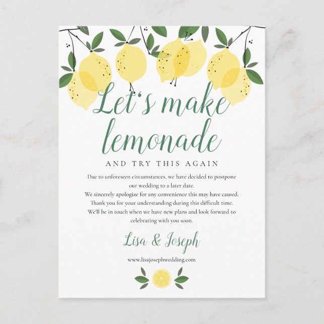 Lemons Change the Date Postponed Cancelled Photo Postcard (Front)