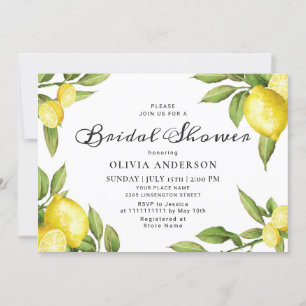 Lemons Chic Greenery Watercolor Bridal Shower Invitation