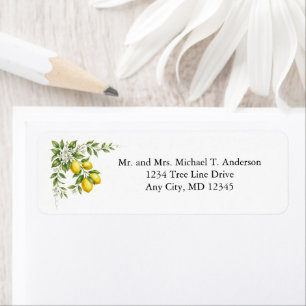 Lemons Citrus Fruit White Florals Return Address Label