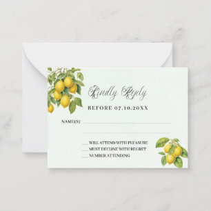 Lemons citrus greenery wedding response RSVP Card