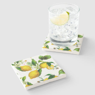 Lemons,citrus,mediterranean art    stone coaster