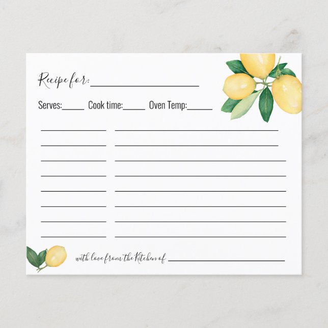Lemons Citrus Recipe Card Bridal Shower (Front)