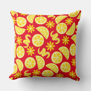 lemons citrus summer lemonade chef cute yellow red cushion