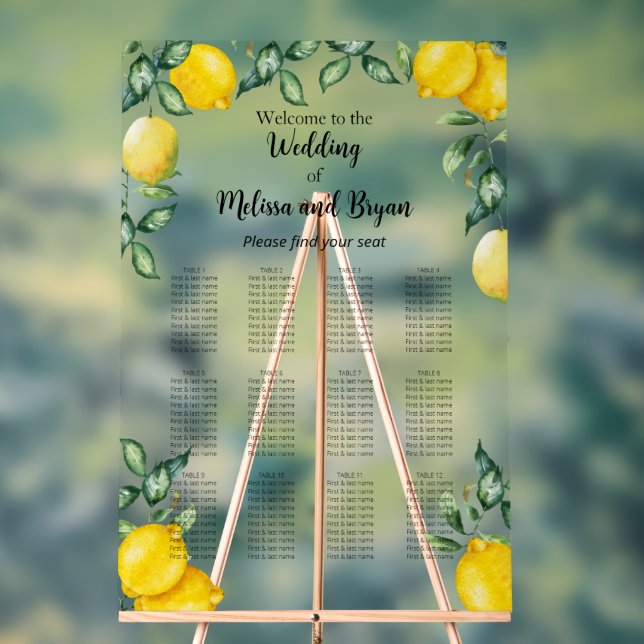 Lemons citrus Wedding 12 tables seating chart (Neutral)