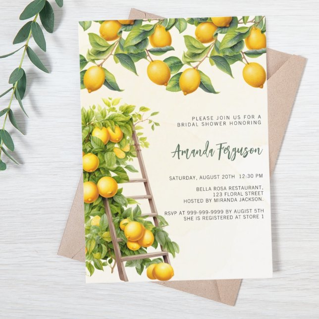 Lemons citrus yellow watercolored bridal shower invitation (Creator Uploaded)
