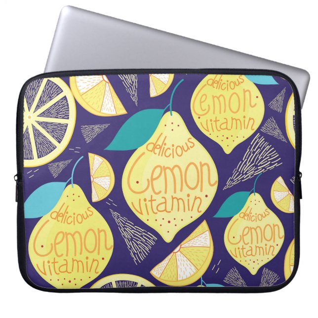 Lemons Cloves: Dark Blue Bright Pattern Laptop Sleeve (Front)