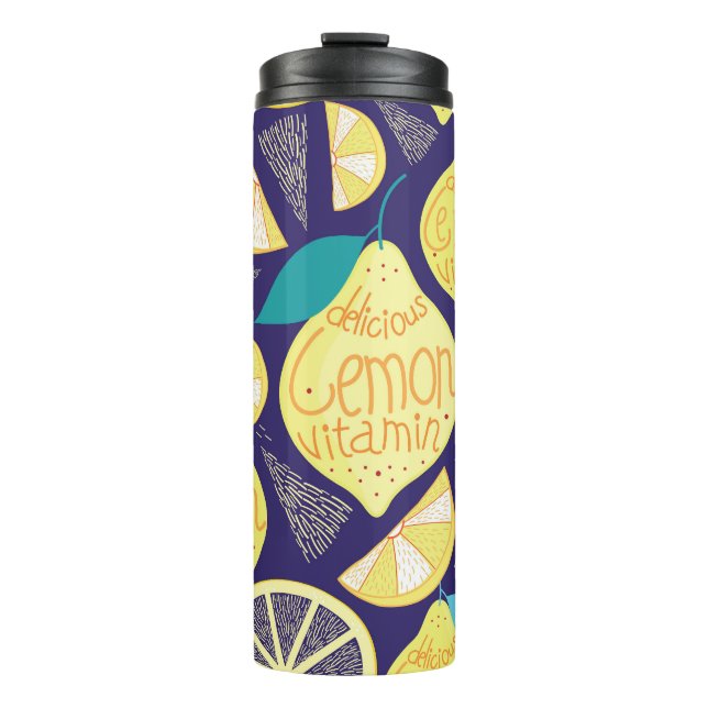 Lemons Cloves: Dark Blue Bright Pattern Thermal Tumbler (Front)