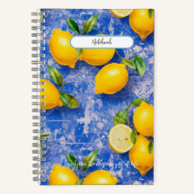 Lemons Dancing on Blue Antique Tiles 