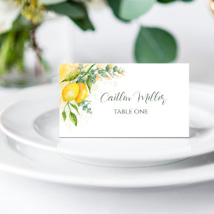 Lemons Eucalyptus and Yellow Flowers Place Card