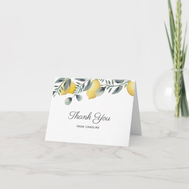 Lemons & Eucalyptus Bridal Shower Thank You Card (Front)