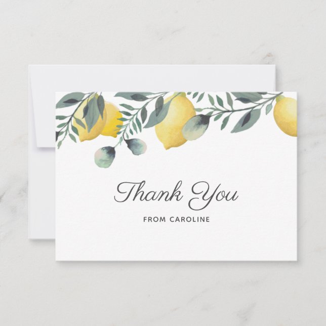 Lemons & Eucalyptus Bridal Shower Thank You Card (Front)