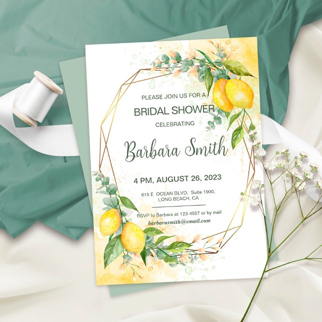 Lemons Eucalyptus Yellow Flowers Bridal Shower Invitation (Creator Uploaded)