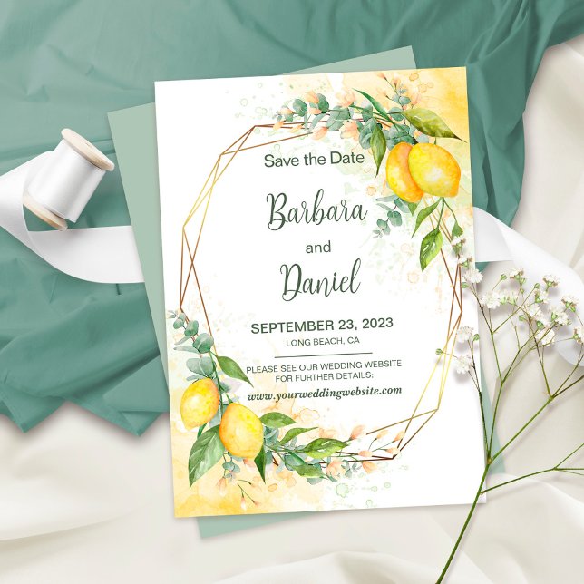 Lemons Eucalyptus Yellow Flowers Save the Date (Creator Uploaded)