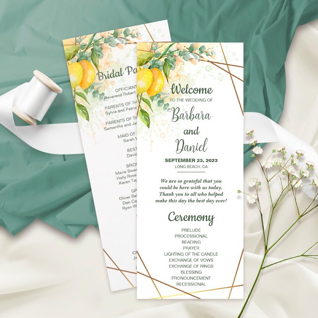 Lemons eucalyptus yellow flowers wedding program (Creator Uploaded)