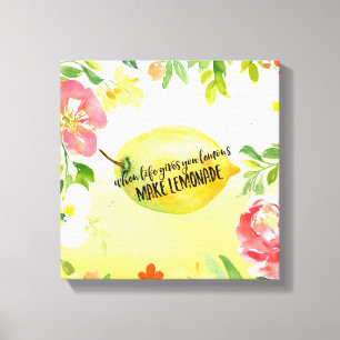 Lemons floral ombre watercolor inspirational quote canvas print