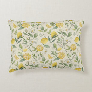 Lemons & Flowers Pattern Accent Pillow
