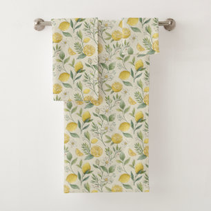 Lemons & Flowers Pattern Bath Towel Set