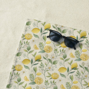 Lemons & Flowers Pattern Beach Towel