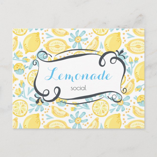Lemons & Flowers Pattern Lemonade Social Invite (Front)