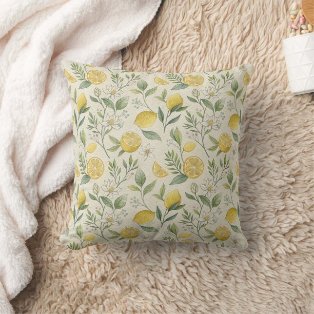 Lemons & Flowers Pattern Throw Pillow (Blanket)
