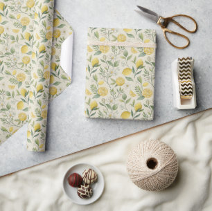 Lemons & Flowers Pattern Wrapping Paper Roll