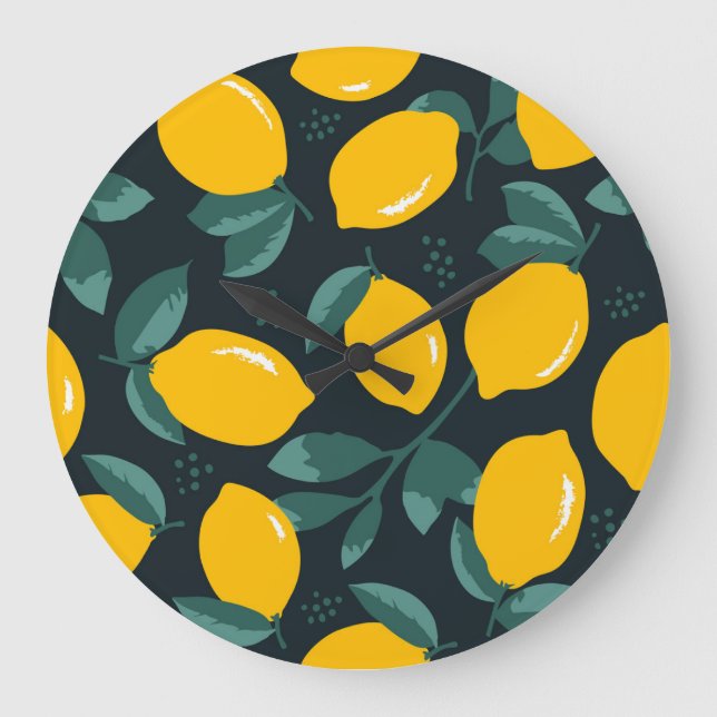 Lemons Flowers, Vintage Summer Texture. Large Clock (Front)