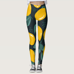 Lemons Flowers, Vintage Summer Texture. Leggings