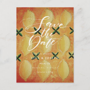 Lemons Fruit Country Script Save the Date Announcement Postcard