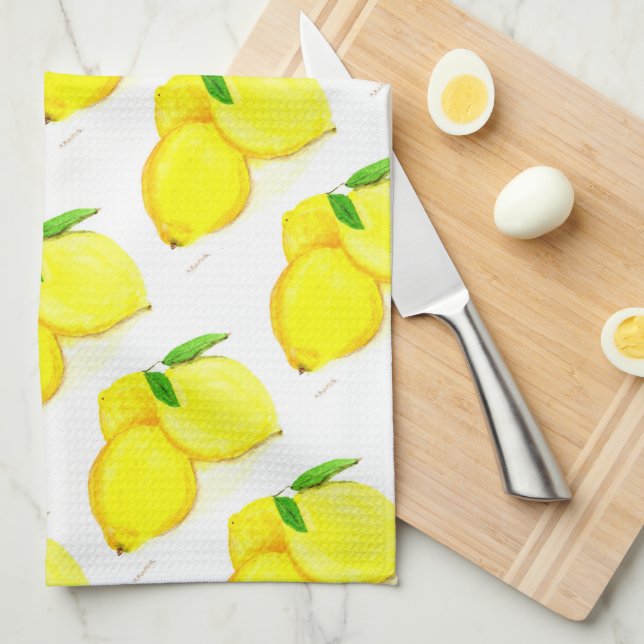 Lemons fruit watercolor Citrus Pattern Summer  Tea Towel (Quarter Fold)
