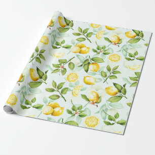 Lemons Fruit Watercolor Summer Fruit Pattern Mint Wrapping Paper