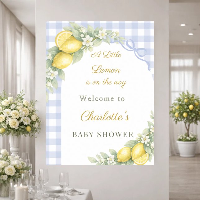 Lemons gingham blue bow boy welcome Baby Shower Poster (Creator Uploaded)
