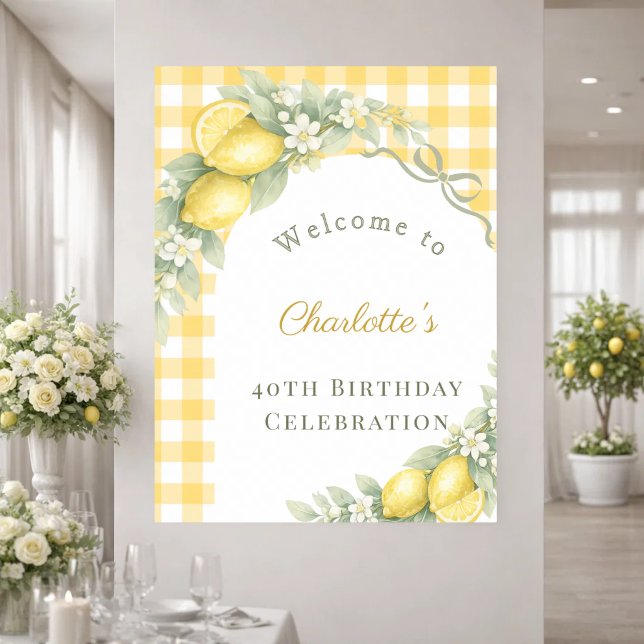 Lemons gingham bow garden birthday welcome poster (Creator Uploaded)