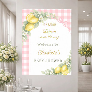Lemons gingham pink bow girl welcome Baby Shower Poster