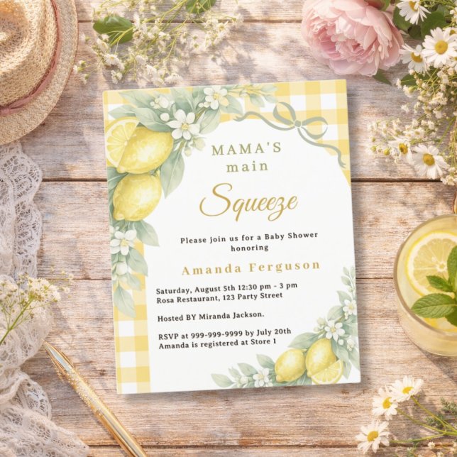 Lemons gingham squeeze bow Baby Shower invitation (Creator Uploaded)