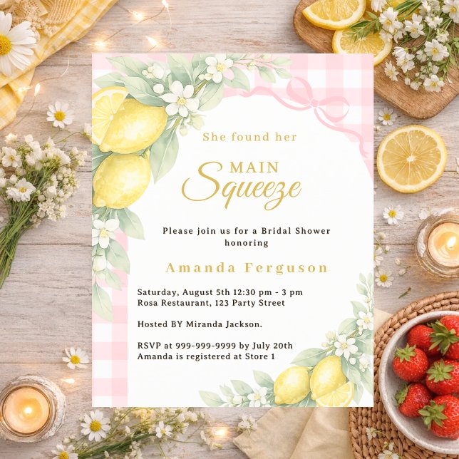 Lemons gingham squeeze Bridal Shower invitation (Creator Uploaded)