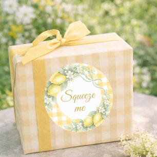 Lemons gingham squeeze me party favour classic round sticker