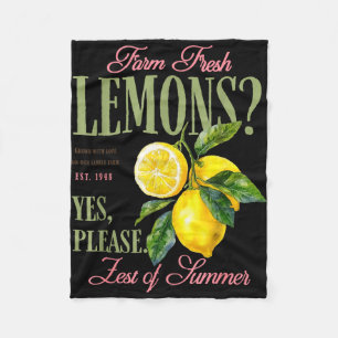Lemons graphic vintage farm fresh aesthetic summer fleece blanket