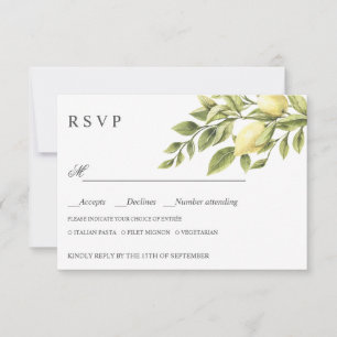 Lemons Green WEDDING RSVP MEAL CHOICE Card