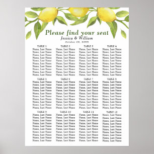 Lemons & Greenery 12 Tables Wedding SEATING CHART