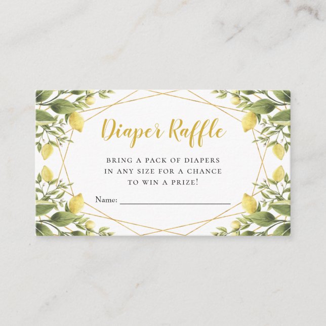 Lemons Greenery Baby Shower Diaper Raffle Enclosure Card (Front)