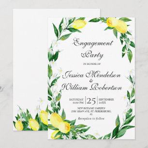 Lemons Greenery Blossom Engagement Party Invitation