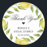 Lemons Greenery Blossom Monogram Name Classic Round Sticker<br><div class="desc">Lemons Greenery Blossom Bridal Shower Classic Round Sticker.
For further customisation,  please click the "customise further" link and use our  tool to edit this template. 
If you need help,  please contact me.</div>
