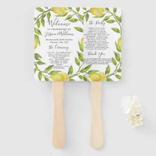 Lemons Greenery Blossom Wedding Program Hand Fan