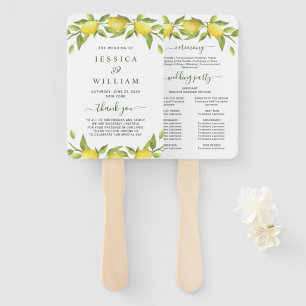 Lemons Greenery Blossom Wedding Program Hand Fan